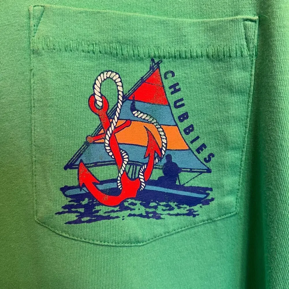 CHUBBIES Long Sleeve Tee Shirt 100% Cotton in Teale Green Men's Size Large - Picture 5 of 7